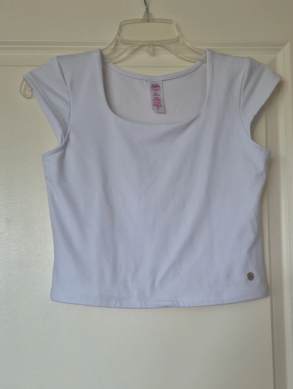 Justice White Scoop Neck Crop Tee